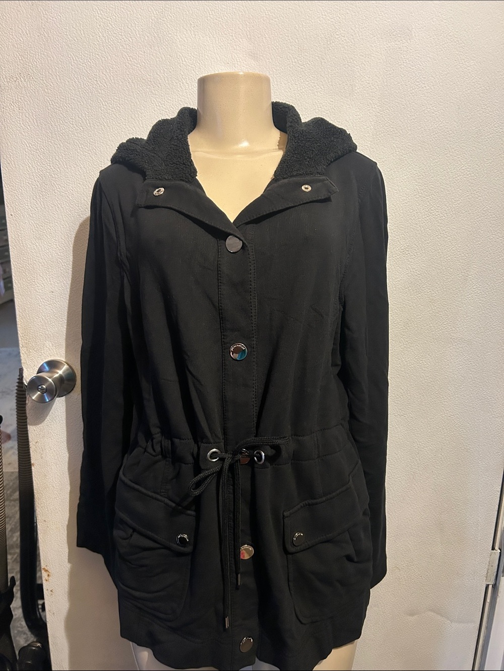 Jones New York Black Hooded Drawstring Utility Jacket